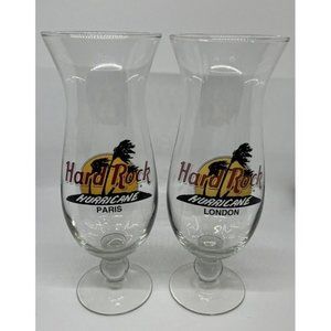HARD ROCK CAFE Hurricane Glasses London And Paris 9” Tall Barware Souvenir Glass